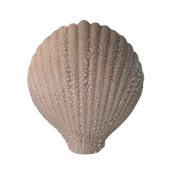 Signed‎ & Glazed Studio Art Pottery Pink Sea Shell Vase 1986 With Shell 9” Tall - Picture 1 of 9